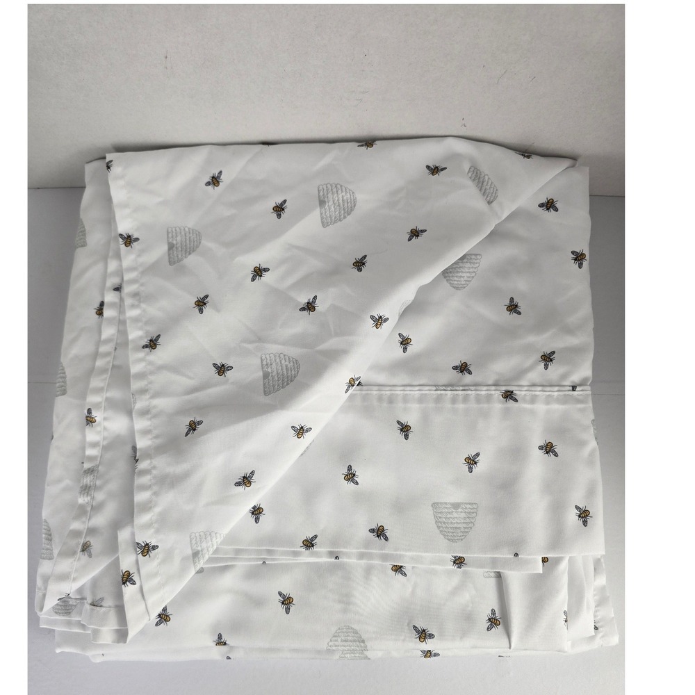 Charisma Flat Sheet Cal King White Bumble Bee Microfiber Cottagecore